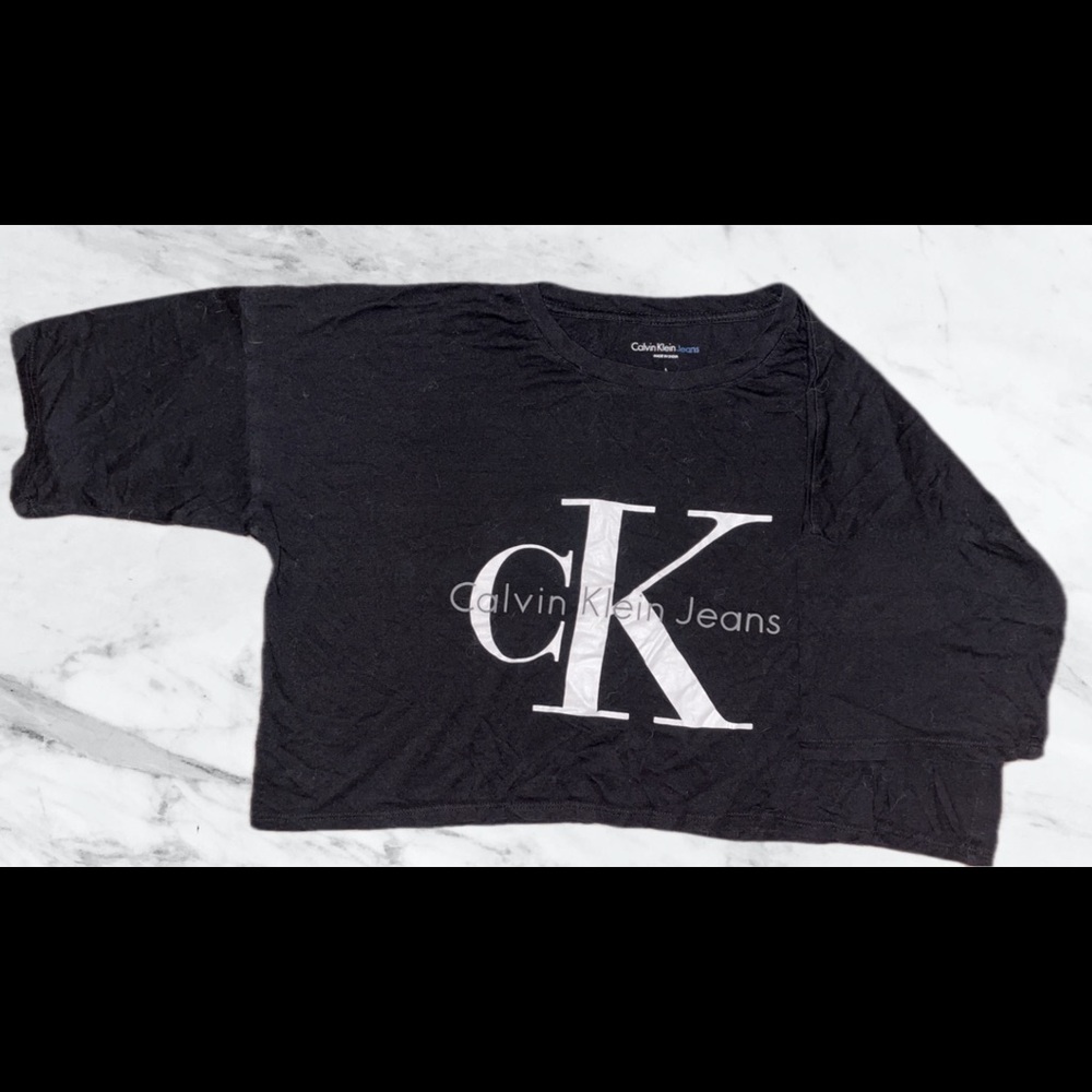 Calvin Klein logo black long sleeve crop top women’s large